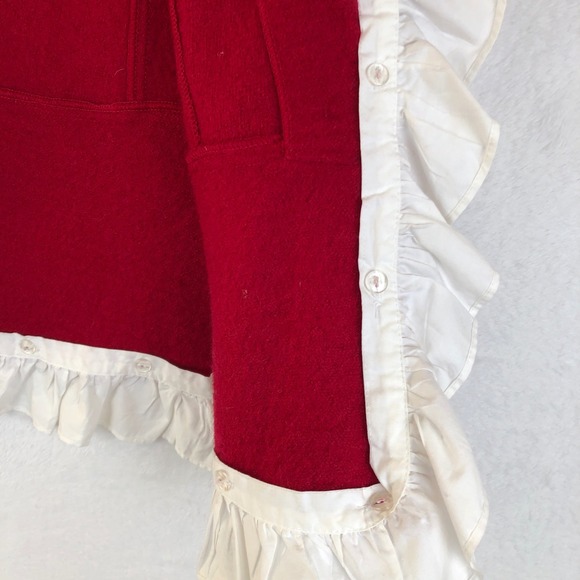 VTG LISA INTERNATIONAL Boiled Wool Jacket Sz M Red Military Removable Ruffle - Picture 7 of 10